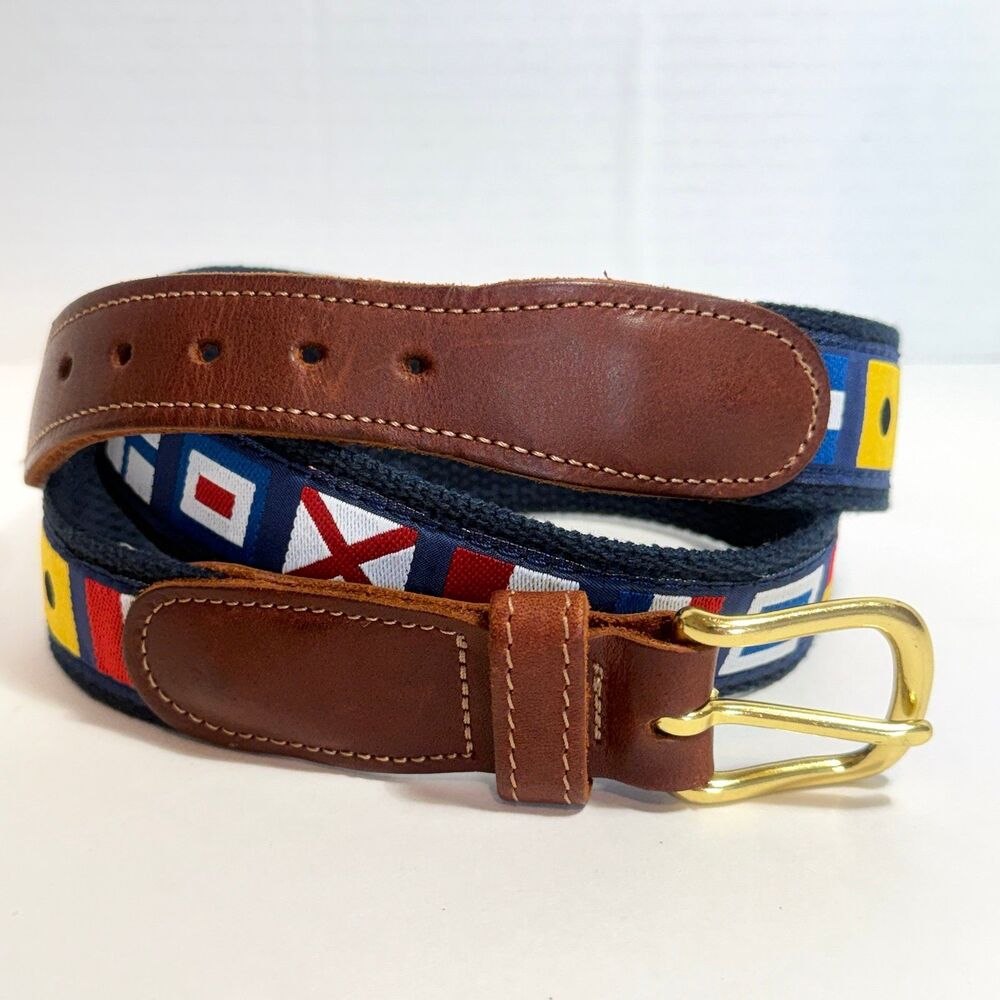 Vintage Preston Made in New England Nautical Signal Flags Ribbon Belt Size 34